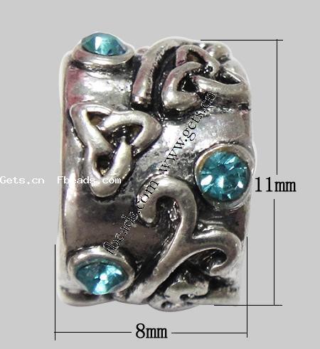 grano Europeo de aleación Zinc con diamante, aleación de zinc, Tubo, chapado, sin rosca & con diamantes de imitación, más colores para la opción, 8x11mm, agujero:aproximado 5mm, Vendido por UD