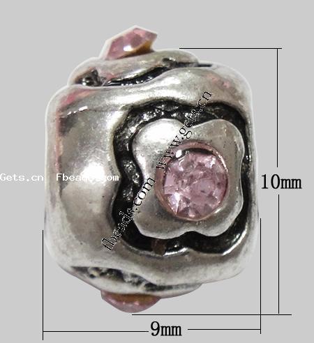 grano Europeo de aleación Zinc con diamante, aleación de zinc, Toroidal, chapado, sin rosca & con diamantes de imitación, más colores para la opción, 9x10mm, agujero:aproximado 5mm, Vendido por UD