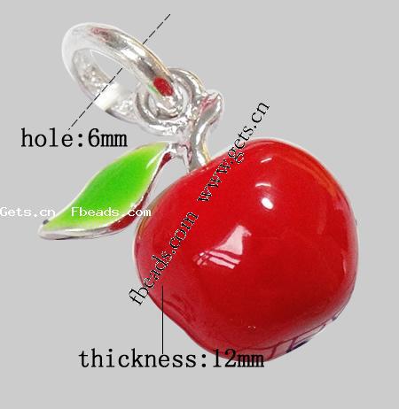 Zinc Alloy Enamel Pendants, Apple, plated, more colors for choice, 19x17x12mm, Hole:Approx 6mm, Length:25 , Sold By PC