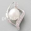 Kultivierte Perlen Sterling Silber Anhänger, 925 Sterling Silber, mit Pearl Shell, platiniert, mit kubischem Zirkonia, 21.5x13x7mm, verkauft von PC
