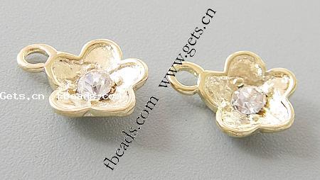 Brass Flower Pendants, plated, Customized & 5 petal & with A grade rhinestone, more colors for choice, 9x9x3mm, 1000PCs/Bag, Sold By Bag