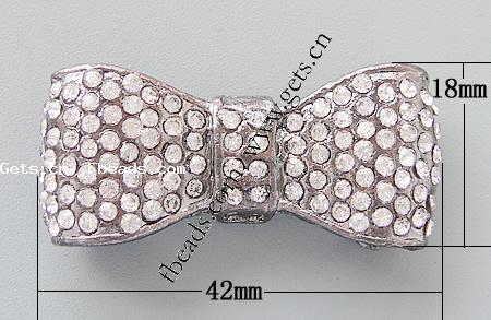 Conectador de aleación de metal con diamantes de imitación, Lazo, chapado, más colores para la opción, 42x18x11mm, agujero:aproximado 1mm, Vendido por UD