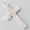 Messing Kreuz Anhänger, plattiert, mit Strass, keine, 30x18x2.8mm, Bohrung:ca. 4mm, 100PCs/Tasche, verkauft von Tasche