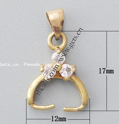 clip de pince en laiton, Plaquage normal, avec strass, plus de couleurs à choisir, sans cadmium, 17x12x5mm, Trou:Environ 5x4mm, Vendu par PC