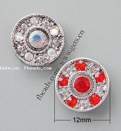 Rhinestone Zinc Alloy Connector, Flat Round, plated, with rhinestone, more colors for choice, nickel, lead & cadmium free, 12x12x4mm, Hole:Approx 1.5mm, Sold By PC