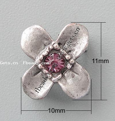 Rheinkiesel Zinklegierung Verbinder, Blume, plattiert, mit Strass, keine, frei von Nickel, Blei & Kadmium, 11x10x5mm, Bohrung:ca. 1.5mm, verkauft von PC