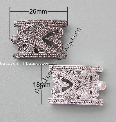 Barra separadora de diamantes de imitación, con aleación de zinc, Rectángular, chapado, 2-sarta, más colores para la opción, 26x18x3mm, agujero:aproximado 1.5mm, Vendido por UD