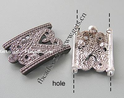 barre d'entretoise en stras , strass, avec alliage de zinc, rectangle, Placage, 2 fils, plus de couleurs à choisir, 26x18x3mm, Trou:Environ 1.5mm, Vendu par PC