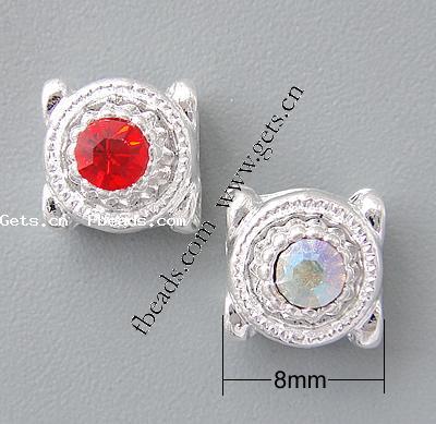 Rhinestone Zinc Alloy Connector, Flat Round, plated, with rhinestone, more colors for choice, 8x8x6mm, Hole:Approx 1.5mm, Sold By PC