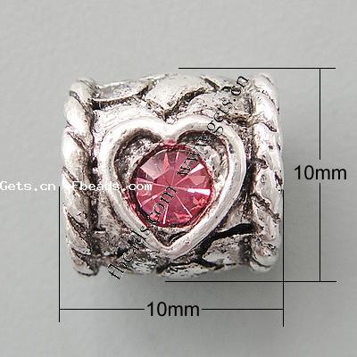 Strass Zink Legierung Europa Perlen, Zinklegierung, Rohr, plattiert, ohne troll & mit Strass, keine, frei von Nickel, Blei & Kadmium, 10x10mm, Bohrung:ca. 4.2-4.5mm, verkauft von PC