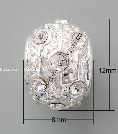 grano Europeo de aleación Zinc con diamante, aleación de zinc, Toroidal, chapado, sin rosca & con diamantes de imitación, más colores para la opción, libre de níquel, plomo & cadmio, 12x8mm, agujero:aproximado 5mm, Vendido por UD