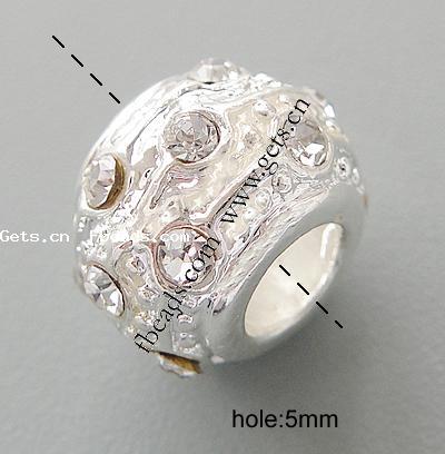 grano Europeo de aleación Zinc con diamante, aleación de zinc, Toroidal, chapado, sin rosca & con diamantes de imitación, más colores para la opción, libre de níquel, plomo & cadmio, 12x8mm, agujero:aproximado 5mm, Vendido por UD