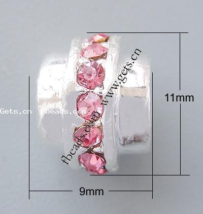 grano Europeo de aleación Zinc con diamante, aleación de zinc, Tubo, chapado, sin rosca & con diamantes de imitación, más colores para la opción, libre de níquel, plomo & cadmio, 11x9mm, agujero:aproximado 6mm, Vendido por UD