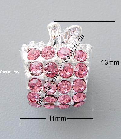 Strass Zink Legierung Europa Perlen, Zinklegierung, Apfel, plattiert, ohne troll & mit Strass, keine, frei von Nickel, Blei & Kadmium, 13x11x10mm, Bohrung:ca. 5mm, verkauft von PC