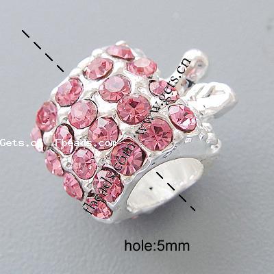 Strass Zink Legierung Europa Perlen, Zinklegierung, Apfel, plattiert, ohne troll & mit Strass, keine, frei von Nickel, Blei & Kadmium, 13x11x10mm, Bohrung:ca. 5mm, verkauft von PC