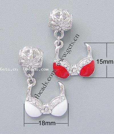 Zinc Alloy European Pendants, Bra, plated, without troll & enamel & with rhinestone, more colors for choice, nickel, lead & cadmium free, 18x15x3.5mm, Hole:Approx 4.5mm, Sold By PC