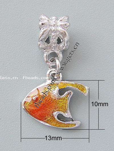 Zinc Alloy European Pendants, Fish, plated, without troll & enamel, more colors for choice, nickel, lead & cadmium free, 13x10x3mm, Hole:Approx 4.5mm, Sold By PC