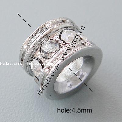 grano Europeo de aleación Zinc con diamante, aleación de zinc, Tubo, chapado, sin rosca & con diamantes de imitación, más colores para la opción, libre de níquel, plomo & cadmio, 10x6mm, agujero:aproximado 4.5mm, Vendido por UD