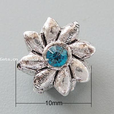 Strass Zink Legierung Europa Perlen, Zinklegierung, Blume, plattiert, ohne troll & mit Strass, keine, frei von Nickel, Blei & Kadmium, 10x10x10mm, Bohrung:ca. 4.2-4.5mm, verkauft von PC