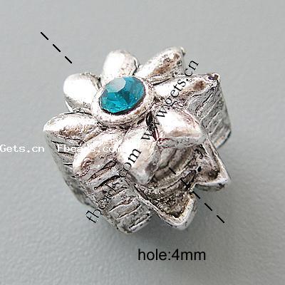 grano Europeo de aleación Zinc con diamante, aleación de zinc, Flor, chapado, sin rosca & con diamantes de imitación, más colores para la opción, libre de níquel, plomo & cadmio, 10x10x10mm, agujero:aproximado 4.2-4.5mm, Vendido por UD