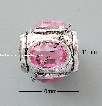 grano Europeo de aleación Zinc con diamante, aleación de zinc, Tambor, chapado, sin rosca & con diamantes de imitación, más colores para la opción, libre de níquel, plomo & cadmio, 11x10mm, agujero:aproximado 4.2-4.5mm, Vendido por UD