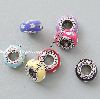 Gota de Europeo de aleación de zinc con esmalte, Toroidal, chapado, sin rosca & con diamantes de imitación & agujero largo, más colores para la opción, libre de níquel, plomo & cadmio, 10x5mm, agujero:aproximado 4.5mm, Vendido por UD