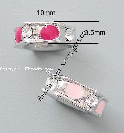 Émail Zinc Alloy European Beads, alliage de zinc, rondelle, Placage, émail & avec strass & grand trou, plus de couleurs à choisir, 10x3.5mm, Trou:Environ 6mm, Vendu par PC