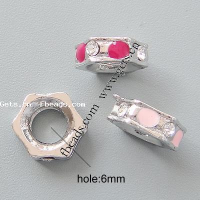 Gota de Europeo de aleación de zinc con esmalte, Toroidal, chapado, con diamantes de imitación & agujero largo, más colores para la opción, 10x3.5mm, agujero:aproximado 6mm, Vendido por UD