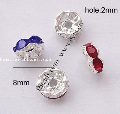 Wave Rondelle Rhinestone Spacer, Brass, plated, with Mideast rhinestone, more colors for choice, Grade A, 8mm, Hole:Approx 2mm, 100PCs/Bag, Sold By Bag