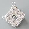 Rhinestone Brass Pendants, Cube, platinum color plated, with rhinestone Approx 2.8mm 