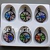 Inner Flower Lampwork Pendants, with Plastic Box, Flat Round, gold sand, mixed colors Approx 6mm 