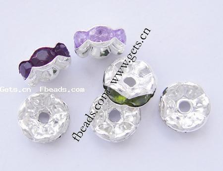 Puente de diamante de imitación Spacer, metal, Toroidal, chapado, con diamantes de imitación, más colores para la opción, 10mm, agujero:aproximado 2mm, 100PCs/Bolsa, Vendido por Bolsa