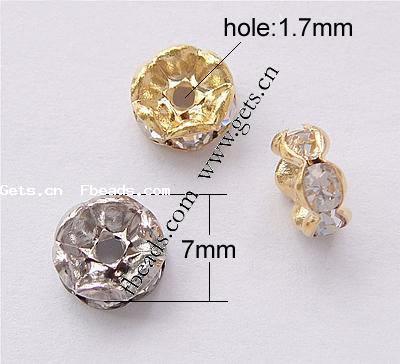 entretoise de pont en stras , laiton, rondelle, Placage, avec strass, plus de couleurs à choisir, grade AAA, 7mm, Trou:Environ 1.7mm, 100PC/sac, Vendu par sac