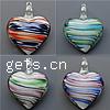 Lampwork Pendants, Heart, handmade, stripe Approx 8mm 