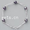 Pulseras de perlas de plata esterlina, Perlas cultivadas de agua dulce, con plata de ley 925, chapado en platina real, 7mm, 18x1mm, longitud:7 Inch, Vendido por Sarta