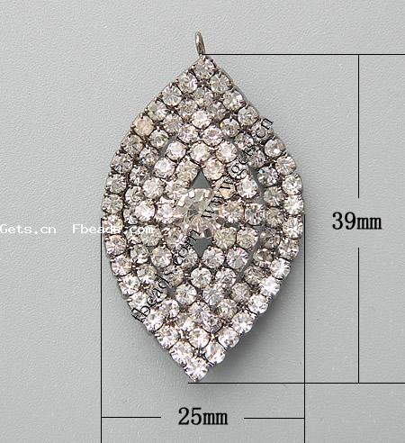 Rhinestone Brass Pendants, Horse Eye, plated, with rhinestone, more colors for choice, 39x25x10mm, Hole:Approx 2mm, Sold By PC