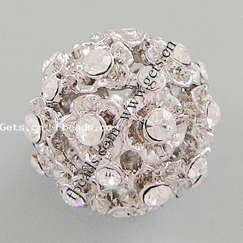 Bola Rhinestone Spacer, diamantes de imitación con resina, con aleación de zinc, Esférico, chapado, más colores para la opción, 14mm, agujero:aproximado 2.5mm, Vendido por UD