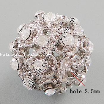 Bola Rhinestone Spacer, diamantes de imitación con resina, con aleación de zinc, Esférico, chapado, más colores para la opción, 14mm, agujero:aproximado 2.5mm, Vendido por UD