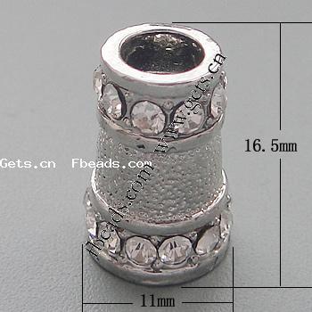 Strass Zink Legierung Europa Perlen, Zinklegierung, Rohr, plattiert, keine, 16.5x11mm, Bohrung:ca. 5mm, verkauft von PC