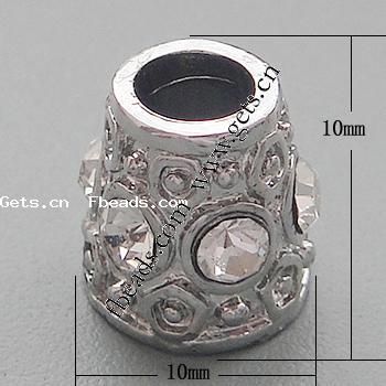 grano Europeo de aleación Zinc con diamante, aleación de zinc, Tubo, chapado, más colores para la opción, 10x10mm, agujero:aproximado 4.5mm, Vendido por UD