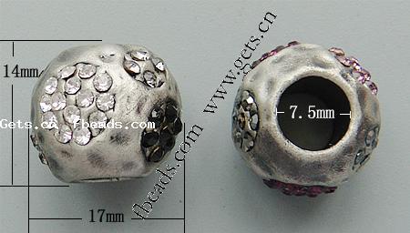 grano Europeo de aleación Zinc con diamante, aleación de zinc, Toroidal, chapado, sin rosca & con diamantes de imitación, más colores para la opción, 17x14mm, agujero:aproximado 7.5mm, Vendido por UD