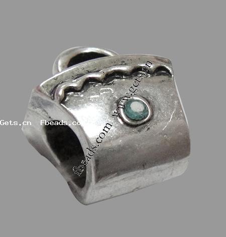 grano Europeo de aleación Zinc con diamante, aleación de zinc, Bolso de Mano, chapado, sin rosca & con diamantes de imitación, más colores para la opción, 12x11x8mm, agujero:aproximado 4.5mm, Vendido por UD