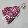 Swarovski® Kristall Sterling Silber Anhänger, 925 Sterling Silber, mit Swarovski, Herz, 18x17x6mm, Bohrung:ca. 6x4mm, verkauft von PC