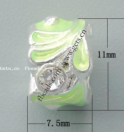 Gota de Europeo de aleación de zinc con esmalte, Tubo, chapado, sin rosca & con diamantes de imitación & agujero largo, más colores para la opción, 11x7.5mm, agujero:aproximado 5.5mm, Vendido por UD