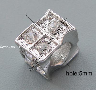 Rhinestone Zinc Alloy European Beads, Rectangle, plated, more colors for choice, nickel, lead & cadmium free, 9x7mm, Hole:Approx 5mm, Sold By PC