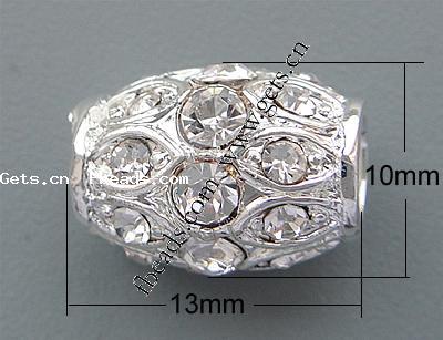 Strass Zink Legierung Europa Perlen, Zinklegierung, Trommel, plattiert, keine, frei von Nickel, Blei & Kadmium, 10x13mm, Bohrung:ca. 4.5mm, verkauft von PC