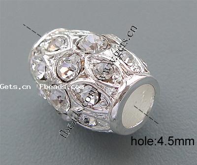 Strass Zink Legierung Europa Perlen, Zinklegierung, Trommel, plattiert, keine, frei von Nickel, Blei & Kadmium, 10x13mm, Bohrung:ca. 4.5mm, verkauft von PC