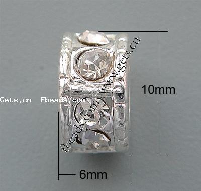 Strass Zink Legierung Europa Perlen, Zinklegierung, Rohr, plattiert, keine, 10x6mm, Bohrung:ca. 5.5mm, verkauft von PC