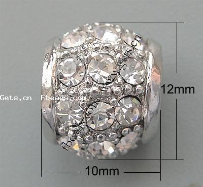 grano Europeo de aleación Zinc con diamante, aleación de zinc, Tambor, chapado, más colores para la opción, libre de níquel, plomo & cadmio, 12x10mm, agujero:aproximado 6.5mm, Vendido por UD