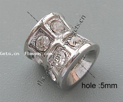 grano Europeo de aleación Zinc con diamante, aleación de zinc, Tubo, chapado, más colores para la opción, libre de níquel, plomo & cadmio, 10x11mm, agujero:aproximado 5mm, Vendido por UD